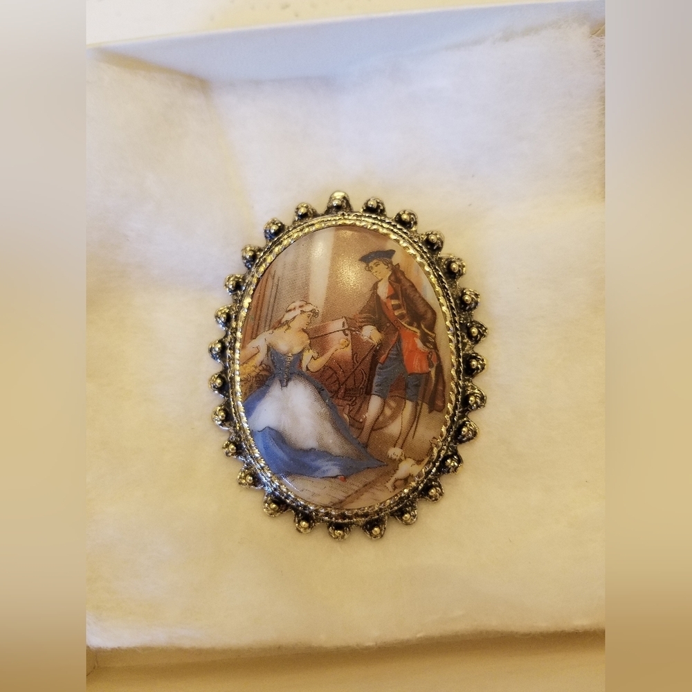Vintage Painted Ceramic Brooch Pendant antique